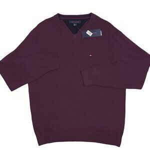 NEW Tommy Hilfiger Sweater!  Maroon Purple  V Neck  Tommy Flag on Chest